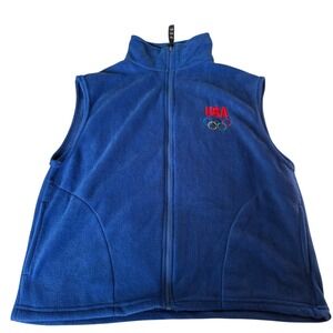 USA Olympics Women's Vest Fleece Full Zip‎ Sleeveless Jacket Blue Patriotic L